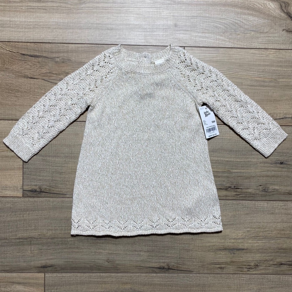 Baby B'gosh Baby Girls Shimmery Knitted Long Sleeve Dress 18M Beige Gold